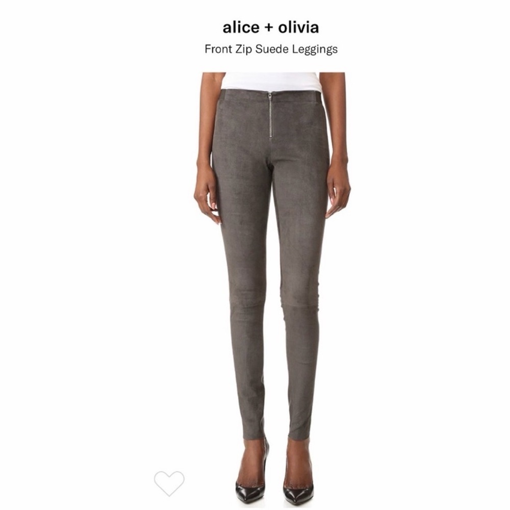 $798 Alice & Olivia lambs leather front zip pants leggings 12 Charcoal